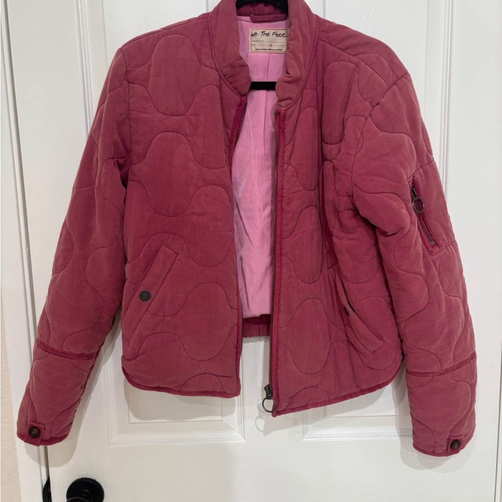 We The Free Quilted Bomber Jacket - Deep Pink